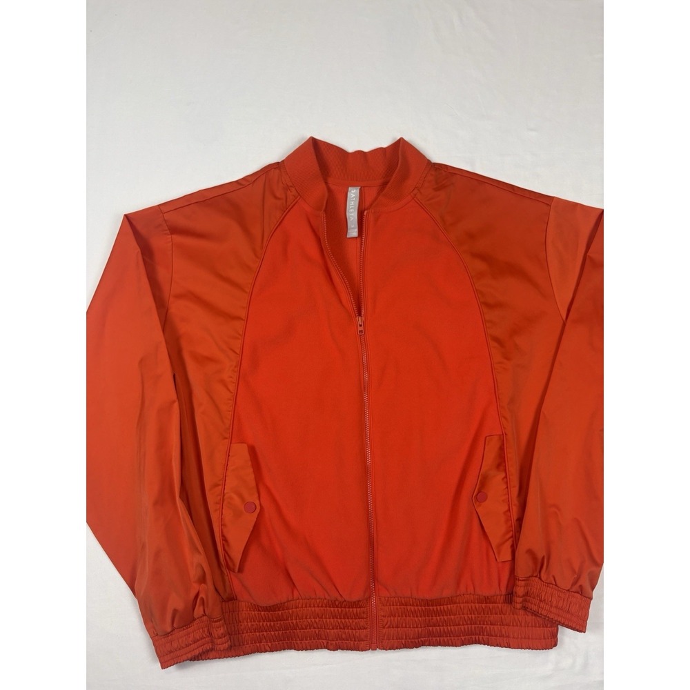 ATHLETA BOMBER JACKET WOMENS MED ORANGE FULL ZIP POLYESTER SNAP POCKETS